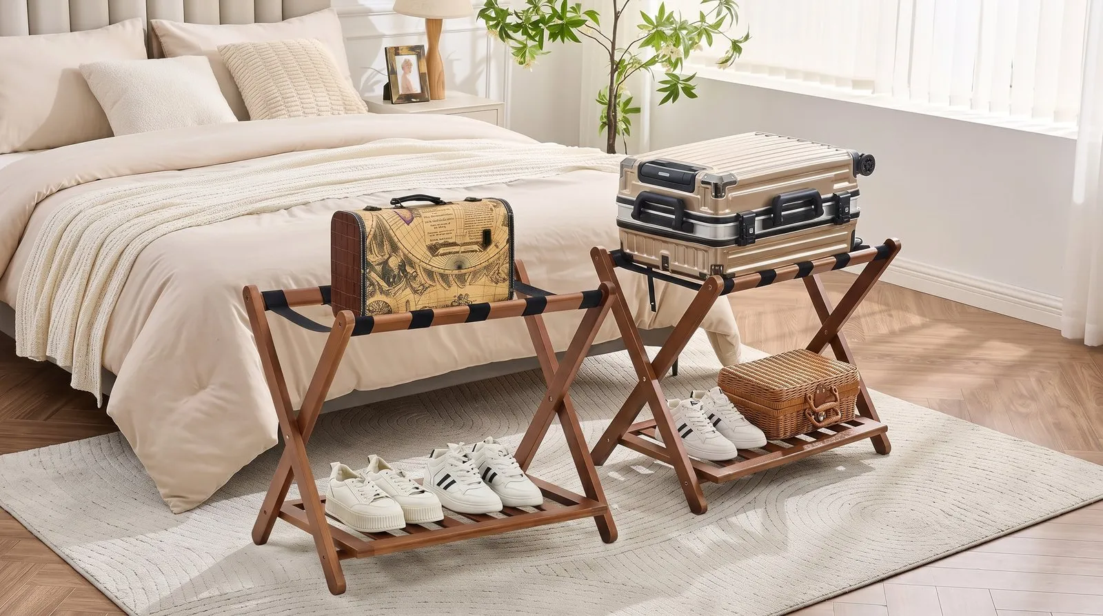 Foldable Walnut Luggage Racks