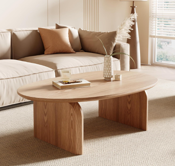 Rounded or oval wooden coffee table